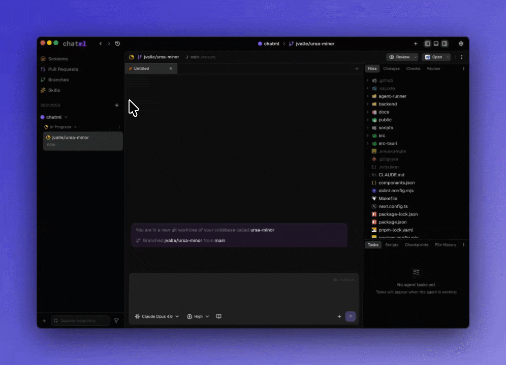 ChatML workspace management with parallel sessions
