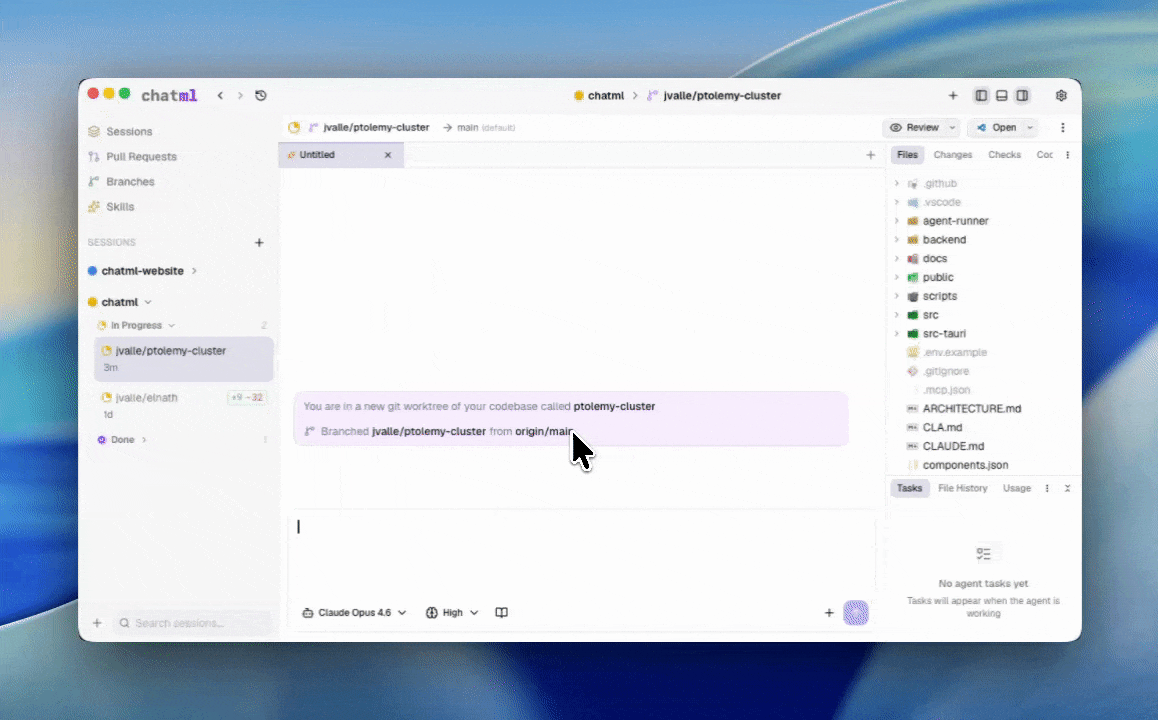 ChatML workspace management with parallel sessions